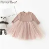 Girl's Dresses Humor Bear Baby Girl Clothes Set Stars Moon Decoration Mesh Baby Girl Dress Long-sleeved Bodysuit Costume Baby Clothing