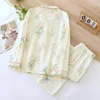 Kvinnors sömnkläder 2024 Japansk pyjama Set Spring/Summer Cotton Långärmade byxor Löst storlek Färska heminredda damer