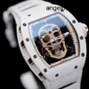 RM Chronograph Lastest Wrist Watch Automatic Wristwatch RMwatches Rm52-01 Skull Head White Ceramic Manual Mechanical Full Hollow Movement Mens Watch