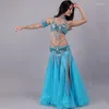 Completo da indossare sul palco, reggiseno e cintura in chiffon, pratica di squadra professionale, gonne sexy di danza del ventre, set di costumi da ballo per le donne