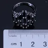 Cluster Rings Dazzling Oval Black Cubic Zirconia Silver Plated Ring V0420