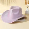 BERETS 1 PCS bröllop randig denim hatt fedoras jazz mode western stil lila kvinnors cowboy