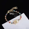 Pulseras de cadena de cristal coloreadas para damas Pulsera chapada en oro de 18 quilates con caja de regalo