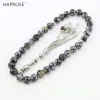 Bracelets HAPROSE 2018 nouveau bracelet en agate à rayures noires naturelles forme ronde 10mm 33 perles prière islamique musulman Tasbih agate à rayures noires