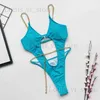 Damskie stroje kąpielowe 2024 Seksowne puste łańcuch kąpielowy Kobiety Damskie Thong One Piece Swimsuit Monokini Beach Badpak Mjer Trikini Banador Bikini Maio Biquini T240222