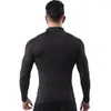 Herren-T-Shirts mit halbem Reißverschluss, warmes Wintersport-Lauf-Langarm-Top, Fitness-Training, elastisches, athletisches Baselayer-Unterhemd