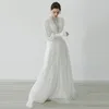 Elegant bröllopsklänning hög hals långa ärmar ruched spets applikationer kvinnor boho brud party klänningar vestido de novia robe de mariage skräddarsydd