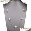 Pendant Necklaces Newest Imitation Pearl Bead Pendants Necklace For Women Long Chain Personality Plating Copper Ing Jewelry Gift Drop Dh04D