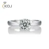 Кольца KOJ 1 карат с муассанитом и четырьмя когтями с бриллиантами, обручальные кольца для женщин, настоящее серебро 925 пробы, регулируемые обручальные свадебные украшения