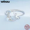 Ringar Wostu Real 925 Sterling Silver Moonstone Open Rings for Women Lovely Moon Cat Justerbar Cocktail Ring Party Jewelries Gift R315