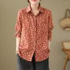 Blouses pour femmes 2024 Arrivée mince léger coton lin imprimé floral vintage automne chemisier chemises mode femmes printemps décontracté hauts