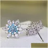 Ohrstecker Rose Gold Silber Farbe Romantische Schneeflocke Blume Blaue Kristalle Klare CZ Ohrstecker Für Frauen Boho Hochzeit Schmuck Exq Dhgarden Dhtpj