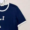 Designer Fashion Dames T-shirt Luxe Cel Navy Ronde Hals Korte Mouw Comfortabel en Ademend Dagelijks Dames Tops 2024 Nieuwe Lente