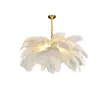 Pendant Lamps Nordic Ostrich Feather Led Lamp Living Room Bedroom Home Decor Indoor Lighting Hanging Light Fixture Luster