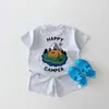 Ensembles de vêtements Corée Summer Set Baby Boy Two Side Print Camper T-shirt Tees Tops + Short en coton Kid Sports Suit Bebe Baby Girl Vêtements Tenues