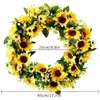 Decorative Flowers 18 Inch Artificial Sunflower Wreath Fall Autumn Fake Flower With Yellow For Front Door Hanging