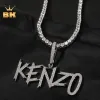 Kettingen de Bling King Aangepaste Brush Font Beginletter Hanger Iced Out 2 Rijen Zirconia Gepersonaliseerde Naam Ketting Hiphop Sieraden