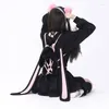 Women's Hoodies Rabbit Ear Black Sweet Hooded Coat Thin High Waisted Casual Zipper Cardigan Preppy Style Korean Fashion Fall