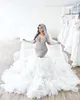 2024 Arabiska aso ebi plus storlek lyxig sjöjungfru bröllopsklänning pärlstav kristaller tyll löstagbara tågnivåer brudklänningar klänningar zj022