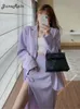 Primavera mujer falda púrpura traje elegante chaqueta de un solo pecho Split lápiz verano señoras conjuntos de chaqueta 240219