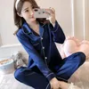 Silk Satin Pyjamas Set Woman Printed Long Sleeve Sleepwear Pijamas Suit Female Homewear Tvådelt Loungewear PJS Plus Size 240219