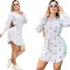 Designer Shirt Dresses Women Casual Laepl Neck Long Sleeve Mini Dress with Sashes Free Ship