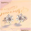 Stud Fashion Deaigner 925 Sterling Sliver Snowflake Stud Pendientes para mujeres Gril Cubic Zircon Pendiente brillante Joyería Christm Dhgarden Dhv9Z