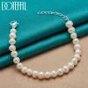 Ensembles DOTEFFIL 2 pièces 8mm perle naturelle chaîne perlée 925 argent collier bracelet ensemble pour les femmes de mariage fiançailles fête bijoux