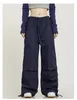 Damesbroeken Retro Donkerblauwe Overalls Wijde Pijpen Cargo Damesbroeken Lage taille Losse Casual Joggingbroeken Streetwear