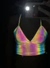 Women's Tanks Women V Neck Sexy Holographic Bralette Crop Top Strap Reflective Fashion Camis Summer 2024 Sleeveless Backless Tank Tops