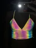 Tanques femininos mulheres decote em v sexy bralette holográfico colheita superior cinta reflexiva moda camis verão 2024 sem mangas sem costas regata