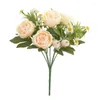 Decorative Flowers Artificial Rose With Stem 7 Heads Non-withering Wedding Po Props Realistic Reusable Faux Flower Bouquet Home Decoration