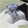 Pierścienie ślubne Unikalne najlepsze sprzedaż Vintage Biżuteria Para 925 Sterling Sier Dragon Claw Oval Cut White Topaz CZ Diamond Pierścień ślubna Dhe1z