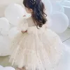 Girl's Dresses Baby Champagne Baptism Dress Cute Girl Sequin Puff Sleeve Fairy Ball Gown Newborn 1 Year Birthday Outfit Kids Formal Party Gown