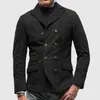 Men's Jackets Fashion Double Breasted Jacket Mens Blazers Outfits 2024 Spring Vintage Turn-down Collar Solid Color Men Coats Casual