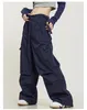 Damesbroeken Retro Donkerblauwe Overalls Wijde Pijpen Cargo Damesbroeken Lage taille Losse Casual Joggingbroeken Streetwear