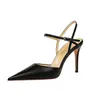 Sandals 34-40 Summer High Heels Stiletto Pointed Hollow Out Ankle Strap Women's Sandal Black