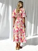 Лето 2024, новое элегантное повседневное шифоновое платье с цветочным принтом и длинными рукавами, женское платье с v-образным вырезом, большие свободные платья, женская верхняя одежда 240223