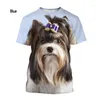 Herr t-skjortor mode djurhund Yorkshire terrier 3D-tryckning t-shirt och kvinnors sommar casual rund nack