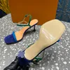 7.5/9.5 cm Blossom Sandal Women Designer Shoes Flower-formade häl Middagskor Girls Famile Brand Slide Sandals Patent Calf Läder Guldton smala bandklänningskor