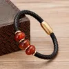 Braccialetti con ciondoli Agate naturali Lapislazzuli Pietra Rotonda Perline Uomo Braccialetti con fibbia magnetica in acciaio inossidabile color oro per le donne