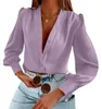 Camicette da donna Business Casual Top Camicie estive a maniche lunghe in seta con bottoni e scollo a V in chiffon