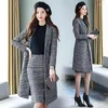 Vestidos de trabalho de luxo outono inverno feminino lã xadrez ternos de negócios longo trench coat com saias na altura do joelho terno fomal wear outfits