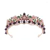 Grampos de cabelo Kmvexo vintage roxo cristal flor rosa pérolas coroas de noiva strass concurso diadem véu tiaras acessórios de casamento