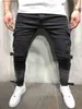 Calças de brim dos homens dos homens preto denim magro ajuste jeans masculino magro lápis calças casuais calças de carga com bolsos cintas frete grátis t240223