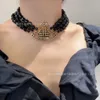 Collana Pianeta Collana di design per donna Vivienn Gioielli di lusso Viviane Westwood Versione alta Xi Tre strati pieni di diamanti Grande collana di perle di Saturno Pesante