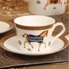 Фарфоровая кофейная чашка с дизайном лошади и блюдцем из костяного фарфора, кофейные сервизы, очки, золотые контурные чайные чашки282c