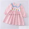 Família combinando roupas meninas outono inverno bordado bolinhas irmã rosa smocked vestido conjunto romper 230322 gota entrega bebê criança dhvwk