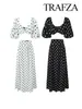 Dwuczęściowa sukienka Trafza 2024 Kobieta sprężyna kropki drukowane przycięte krótkie rękawy kwadratowy szyja górska szczelina elegancka spódnica