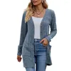 Cardigan de tejido de tejido para mujeres Elegant Bathited Winter Bosto con bolsillos suaves contra el calidez